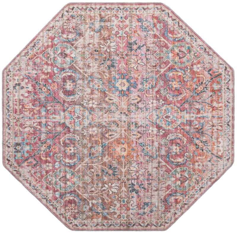 5' 3 x 5' 3 Hollow · Distressed medallion Washable Rug, pink and ivory