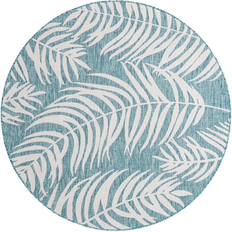 6' x 6' Moody · Floral / botanical Outdoor Rug, aqua