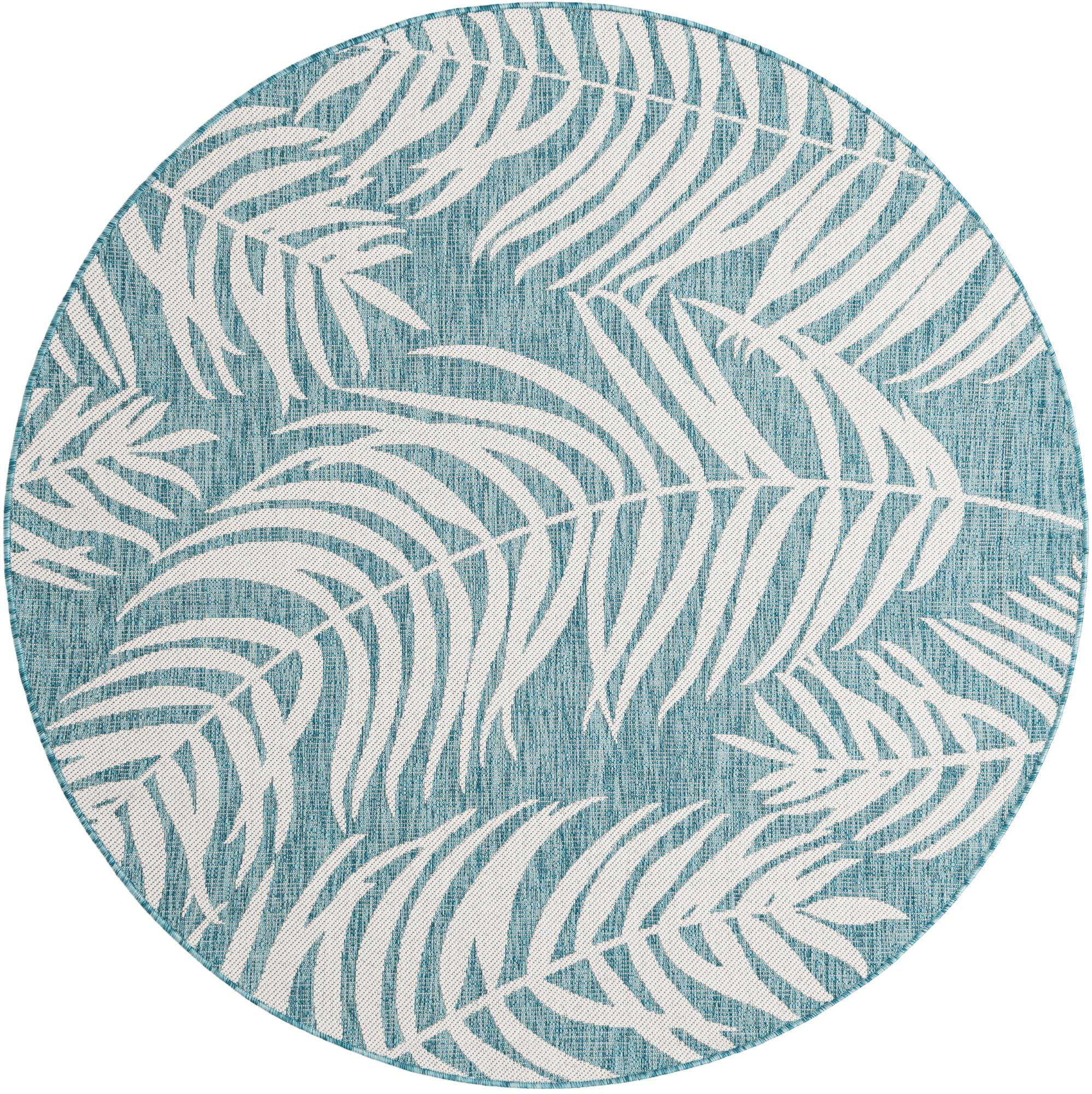6' x 6' Moody · Floral / botanical Outdoor Rug, aqua