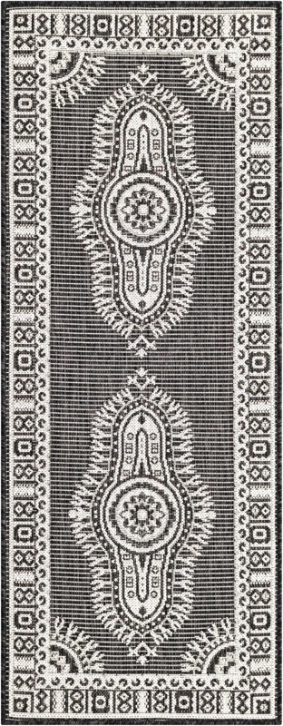 2' x 5' 3 Bainbridge · Border Outdoor Rug, black and white