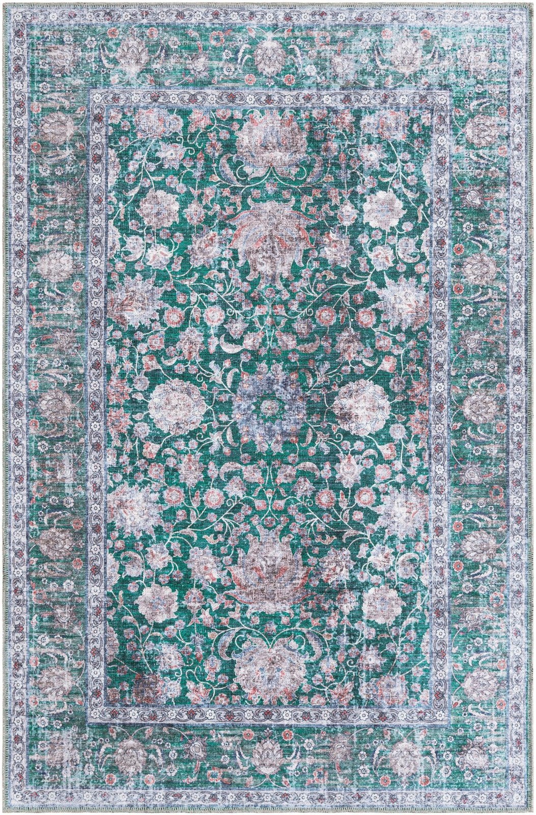 4' x 6' Bertie · Floral rug, emerald and ivory