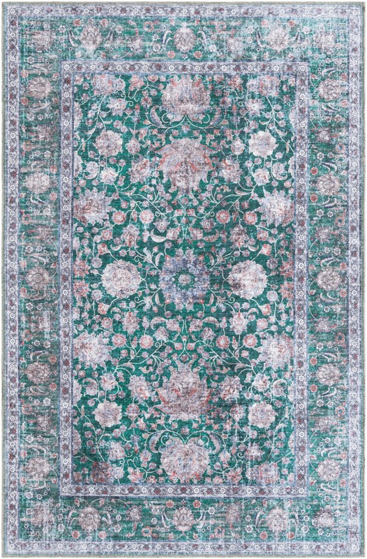 4' x 6' Bertie · Floral rug, emerald and ivory
