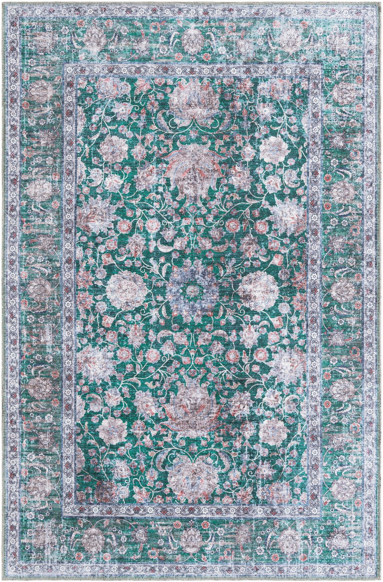 4' x 6' Bertie · Floral rug, emerald and ivory