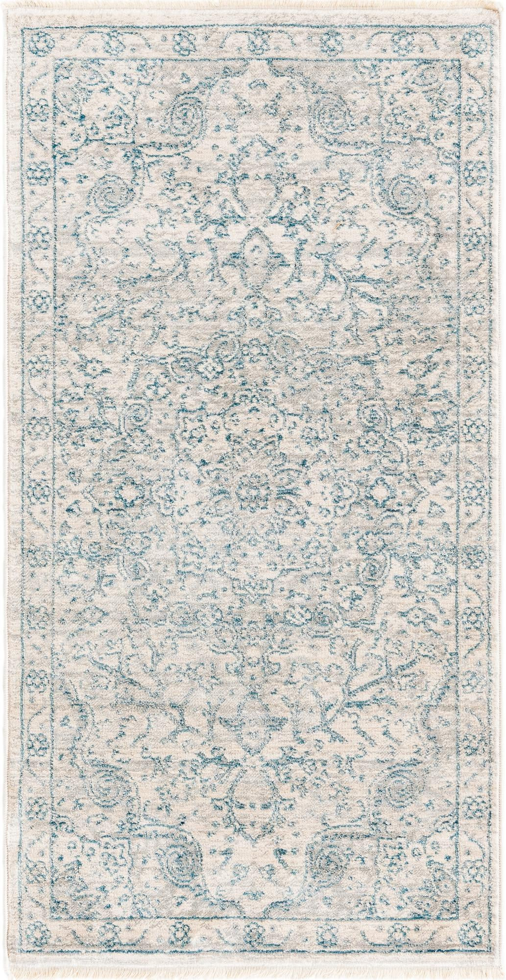 2' x 4' Stanford · Medallion rug, ivory and blue