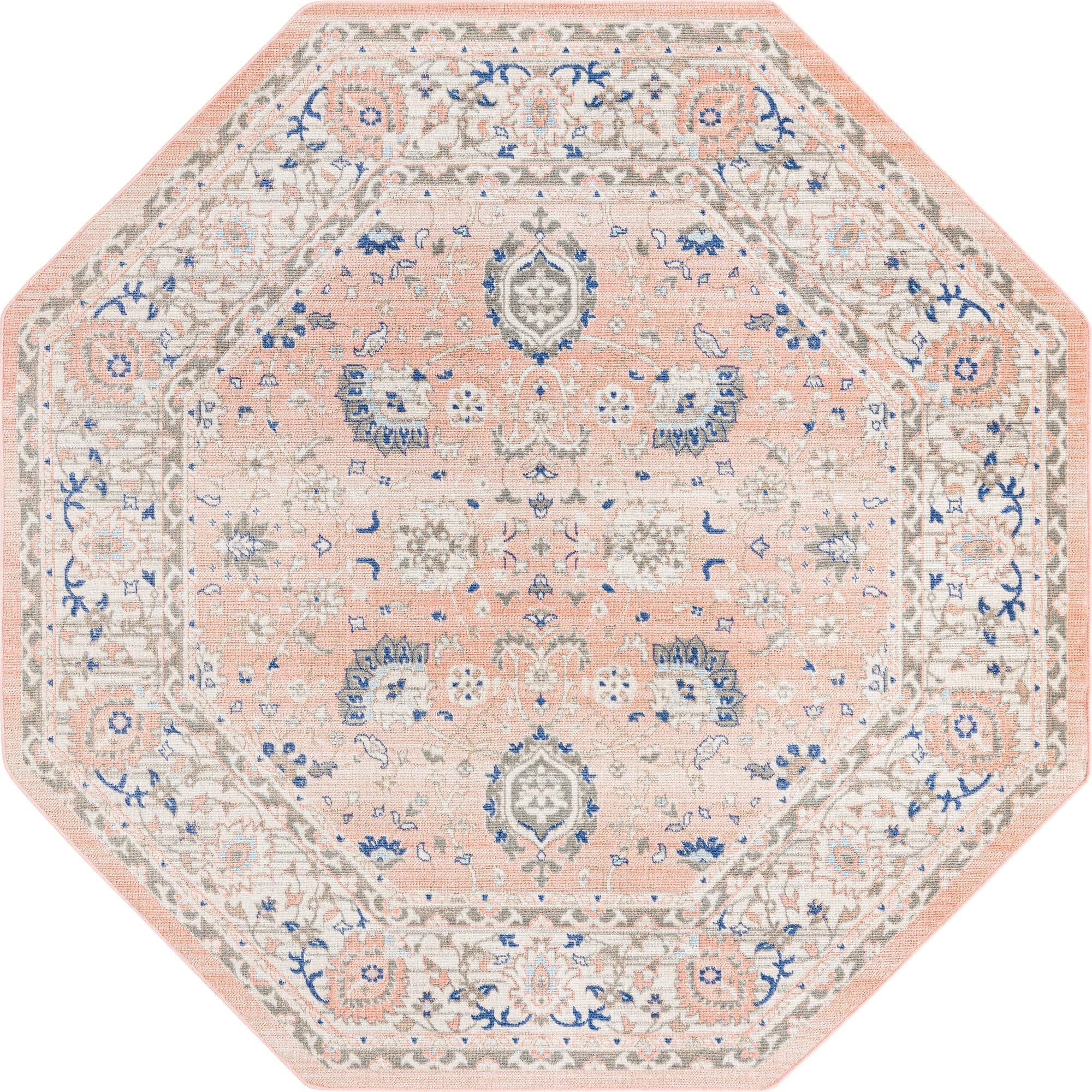 7' x 7' McKay · Border rug, powder pink