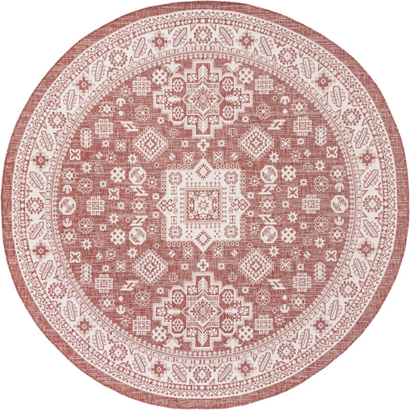 10' x 10' Bellamy · Tribal medallion Outdoor Rug, rust and ivory