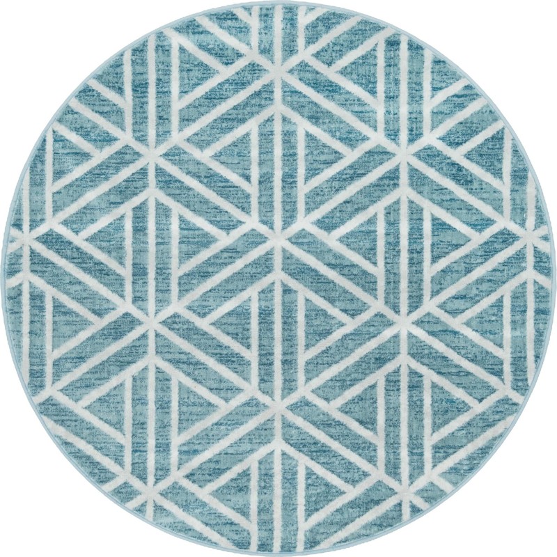 5' x 5' Norwood · Geometric trellis rug, blue and ivory