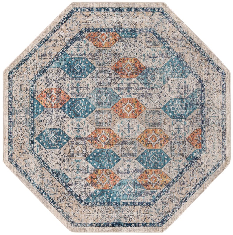Keane · Diamond rug, blue and rust