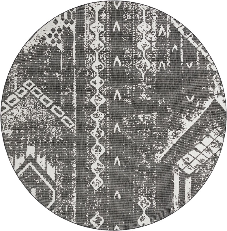 10' 8 x 10' 8 Wildman · Tribal geometric Outdoor Rug, charcoal and ivory
