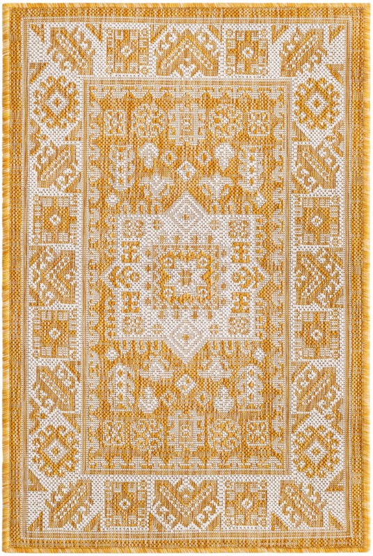 2' x 3' Bellamy · Border Outdoor Rug, yellow