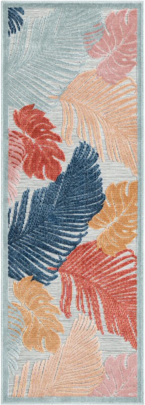 2' 2 x 6' Adirondack · Tropical leaf Outdoor Rug, blue and rust