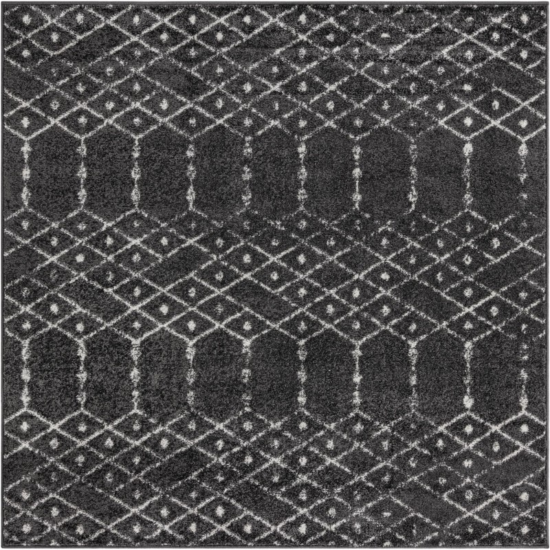 5' 3 x 5' 3 Newcomb · Geometric lattice rug, charcoal and ivory