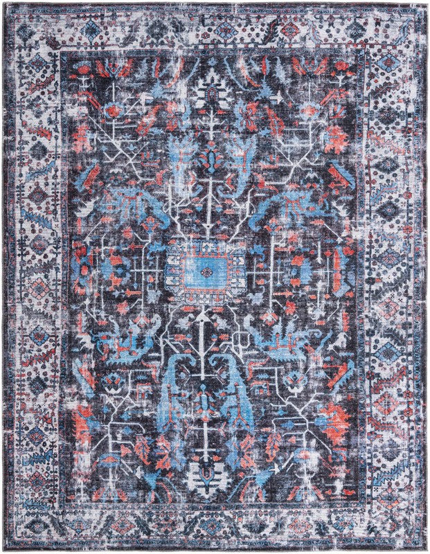 10' 6 x 13' Redfern · Distressed medallion Washable Rug, black and blue