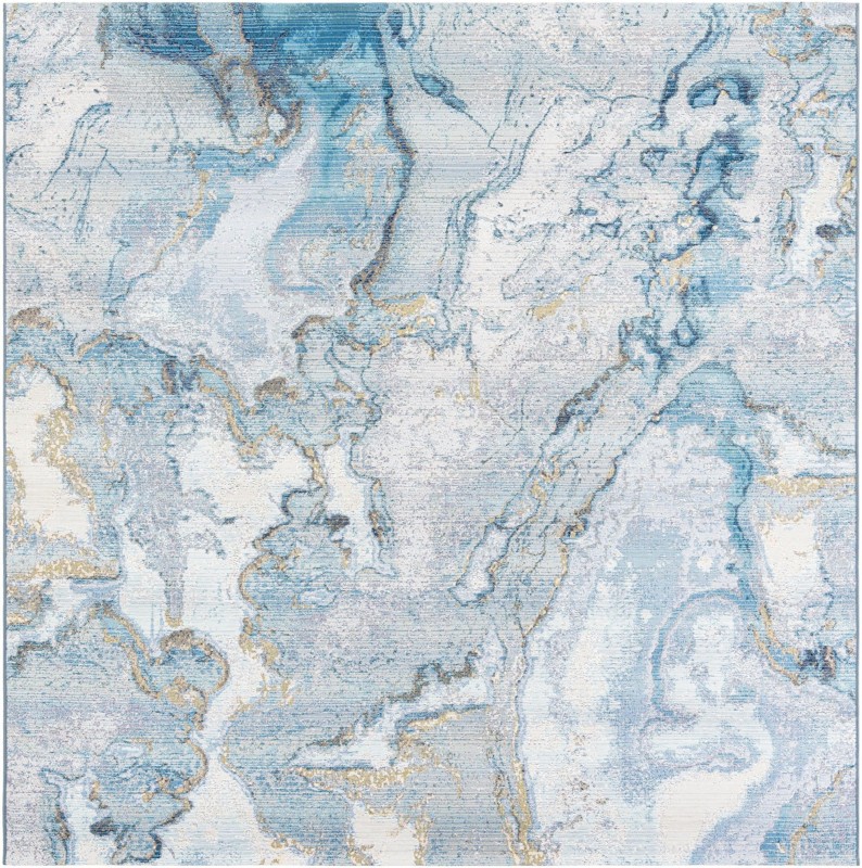 7' 10 x 7' 10 Lomax · Abstract Outdoor Rug, blue and ivory