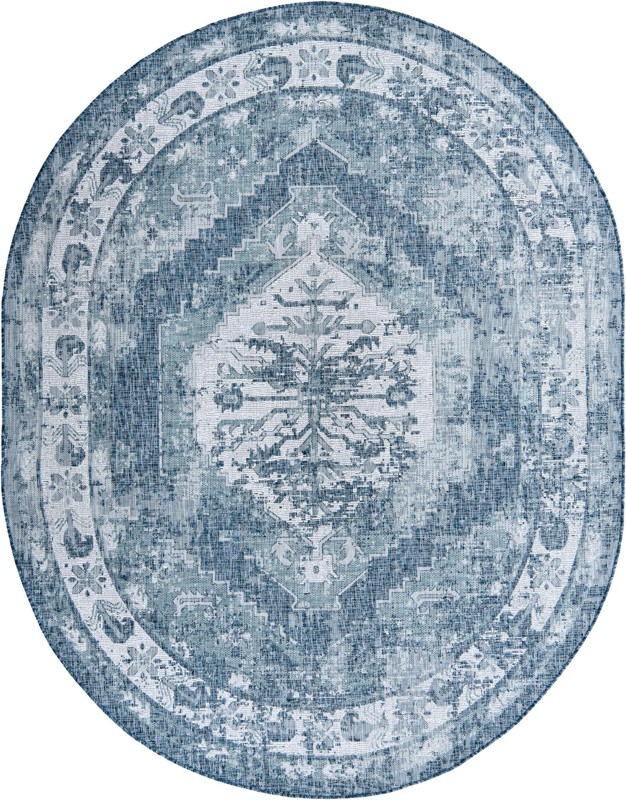 Wylie · Distressed medallion Outdoor Rug, shades of blue