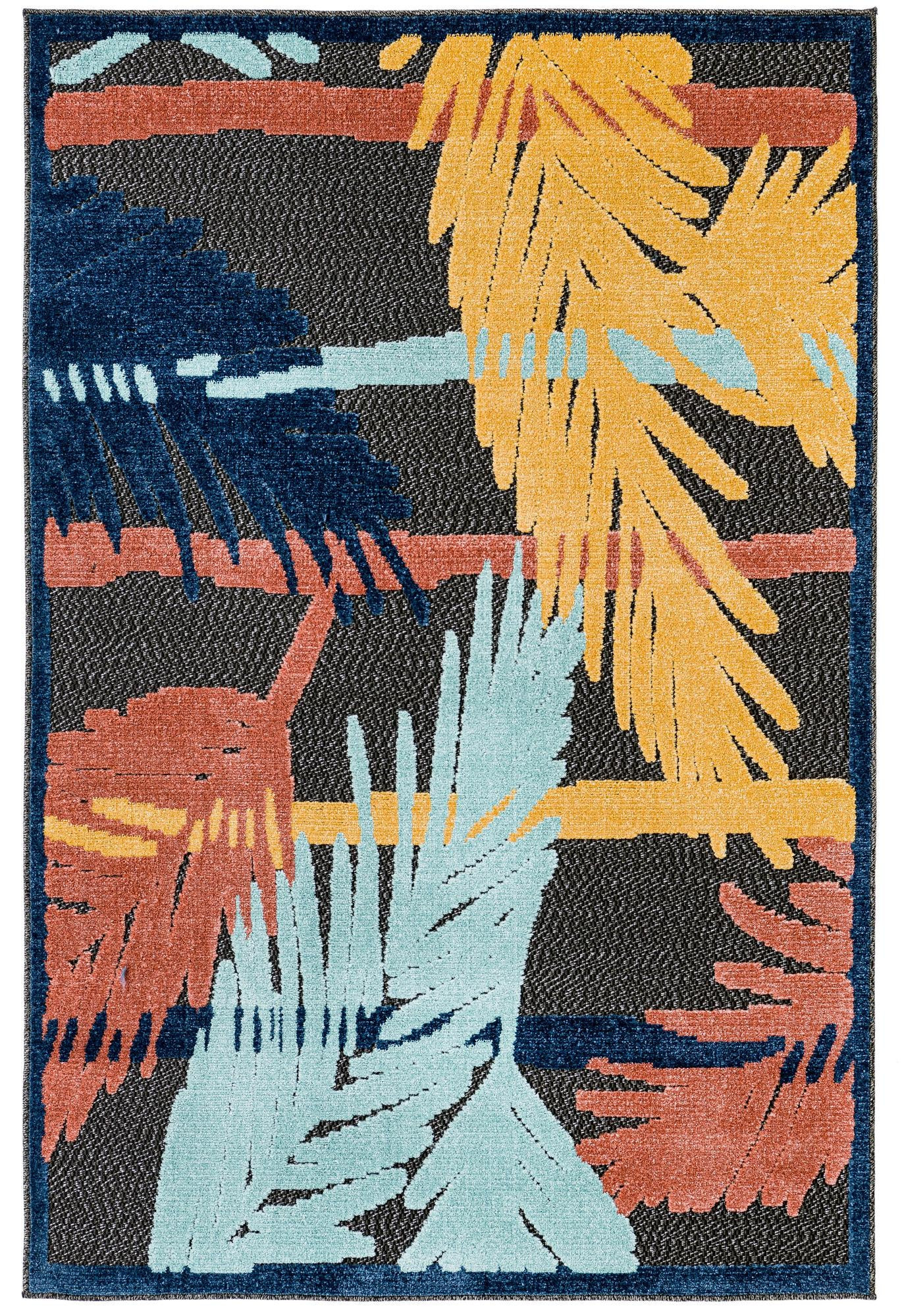 4' x 6' Elm · Tropical leaf Outdoor Rug, charcoal and multicolor