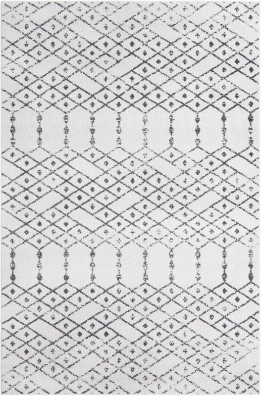 6' x 9' Newcomb · Geometric lattice rug, ivory and charcoal