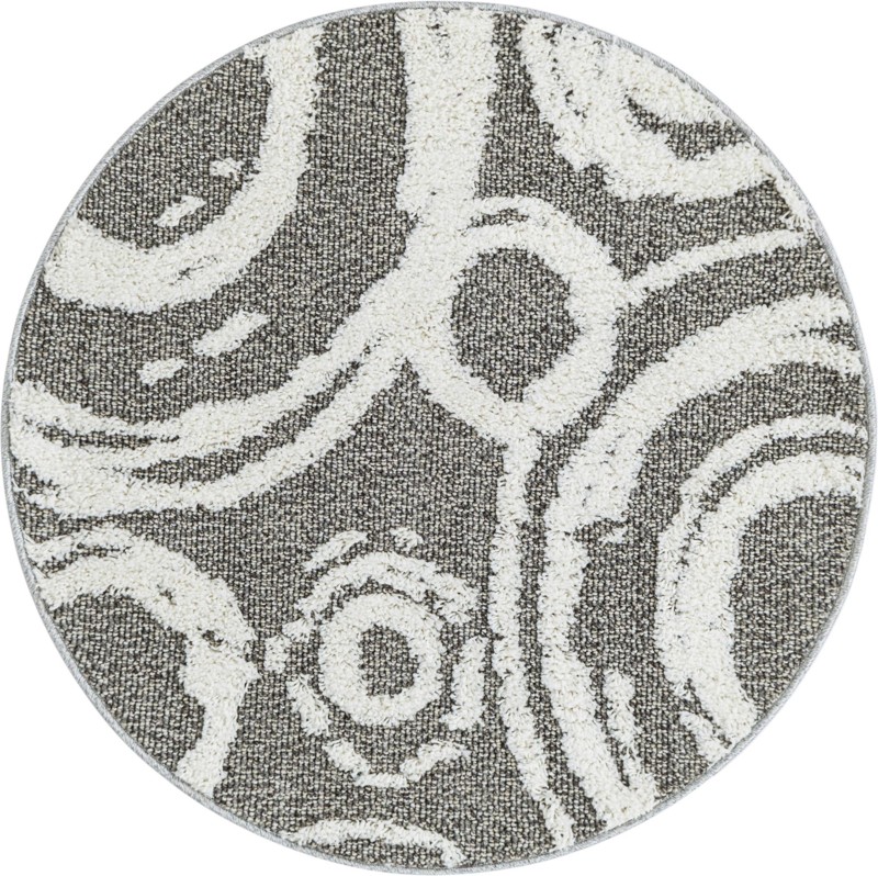 3' 3 x 3' 3 Beech · Abstract circles rug, gray and ivory