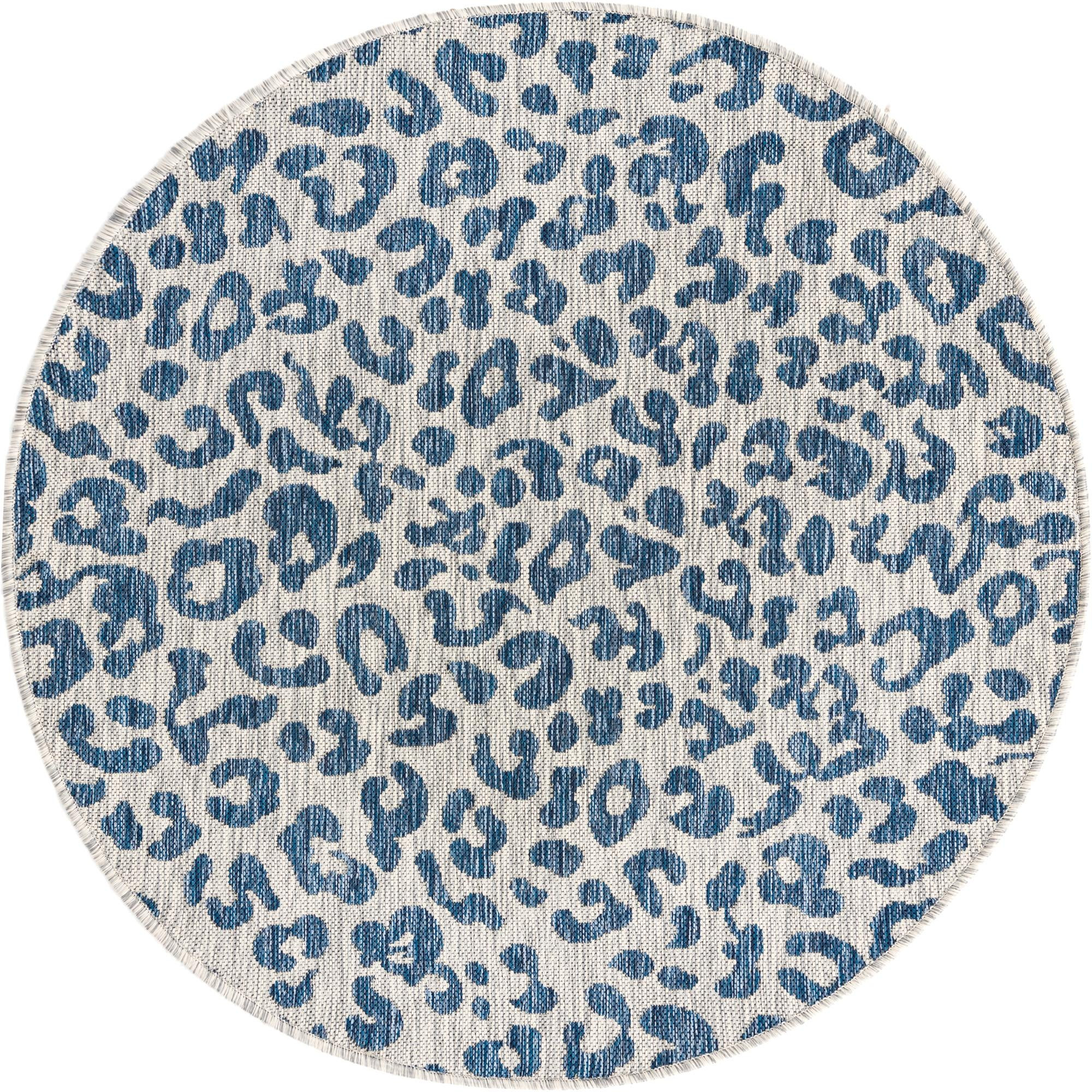4' x 4' Cardamom · Leopard Outdoor Rug, blue