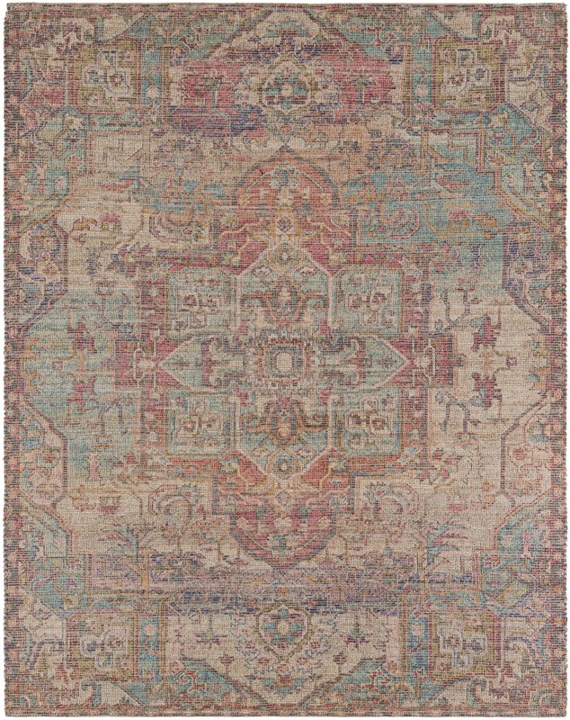 Leslie · Distressed medallion rug, red and blue