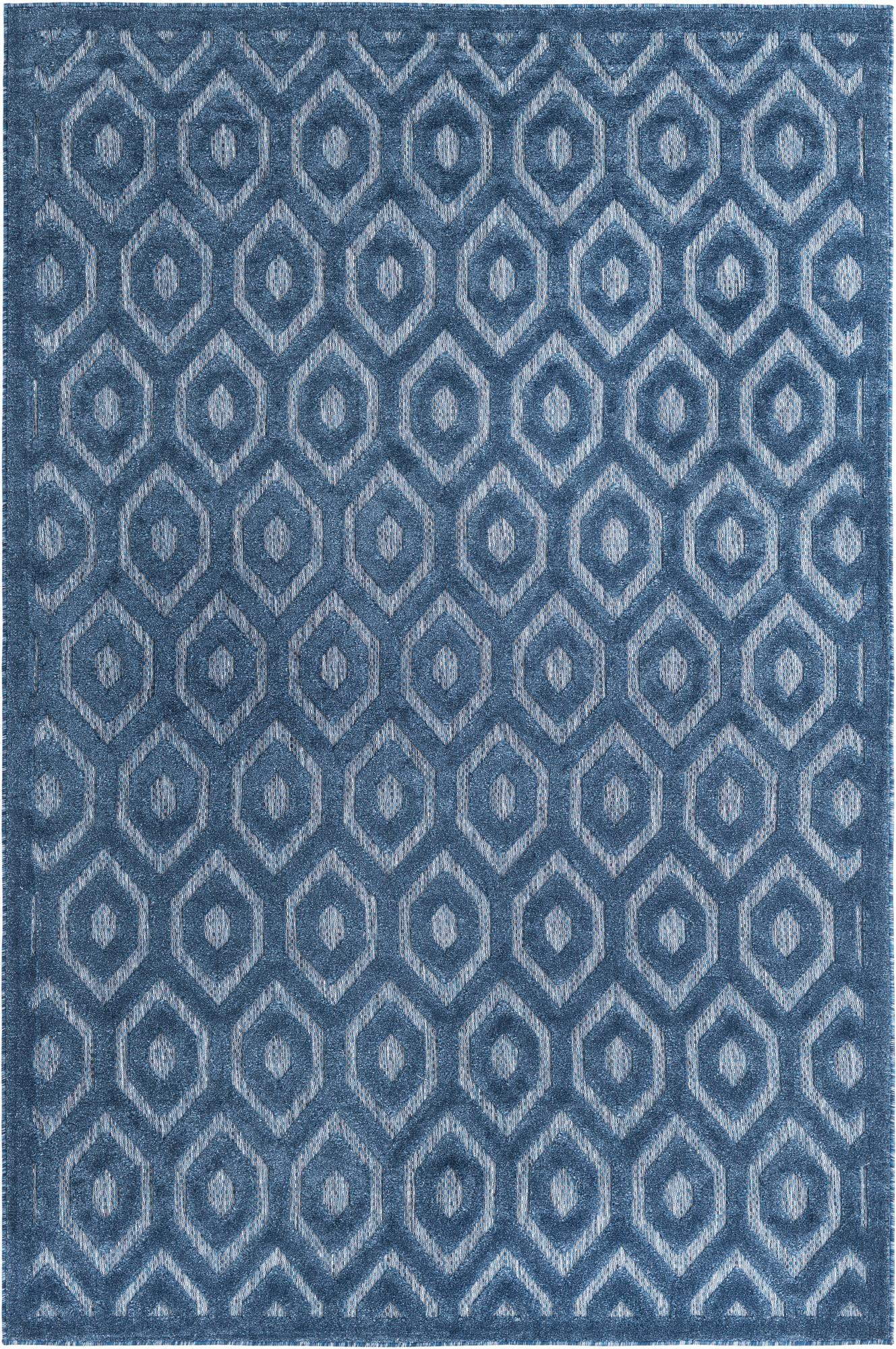 6' x 9' Roanoke · Lattice Outdoor Rug, navy and blue