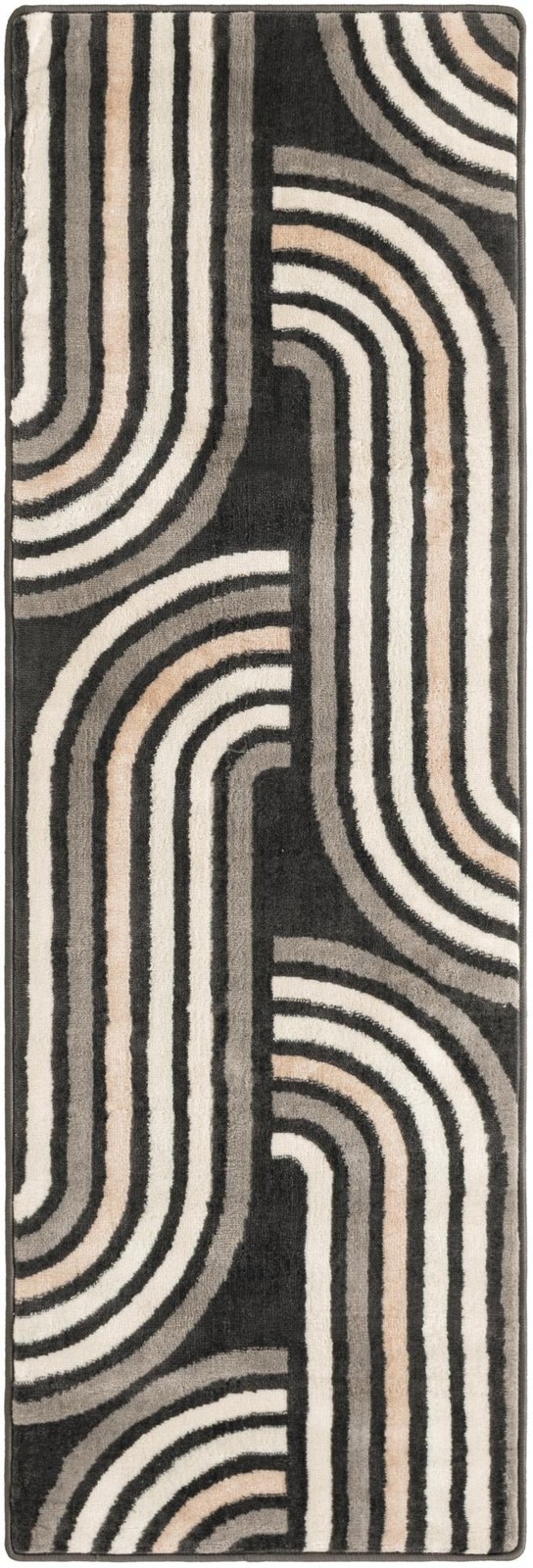 2' x 6' Parkes · Geometric arch rug, charcoal and beige
