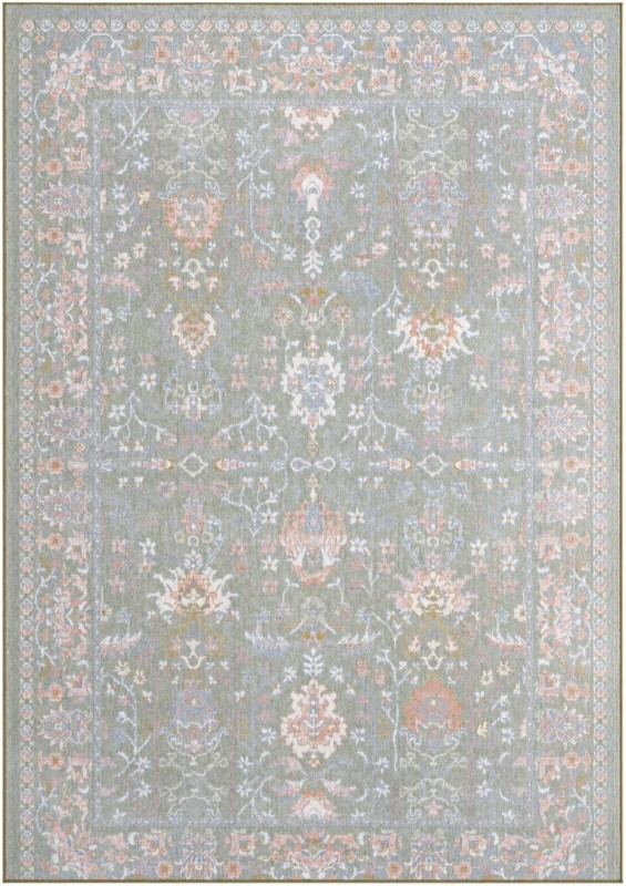 7' x 10' Sandys · Floral Washable Rug, sage and blush