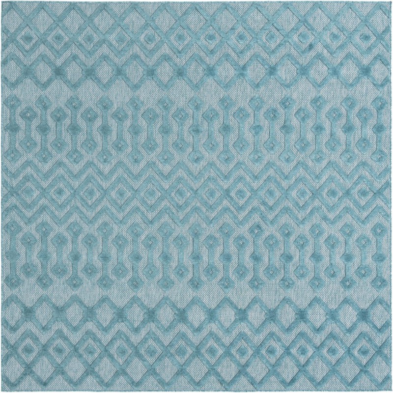 7' 10 x 7' 10 Creed · Geometric lattice Outdoor Rug, aqua blue