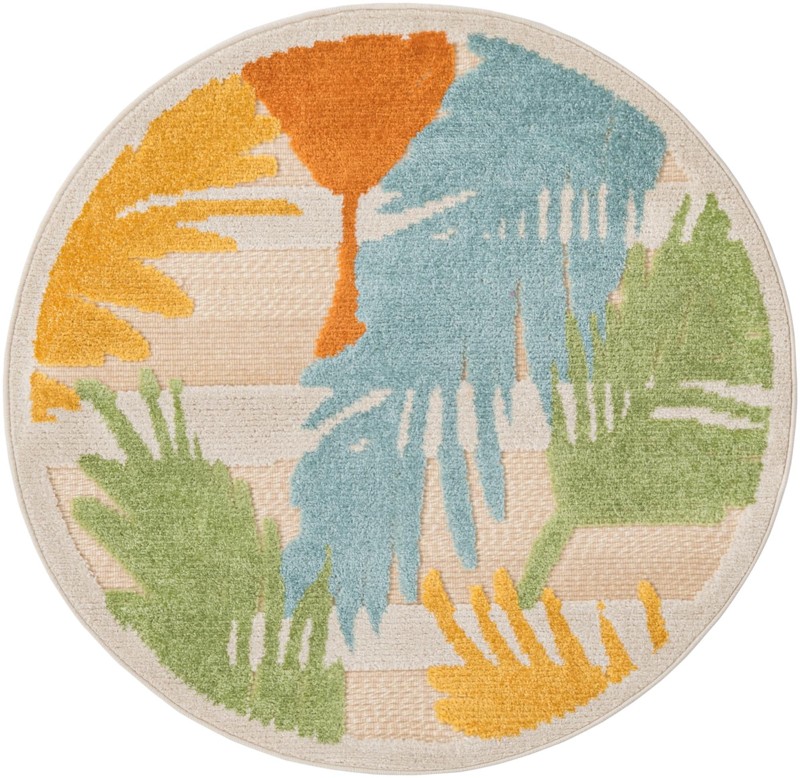 3' 3 x 3' 3 Fargo · Tropical leaf Outdoor Rug, multicolour on beige