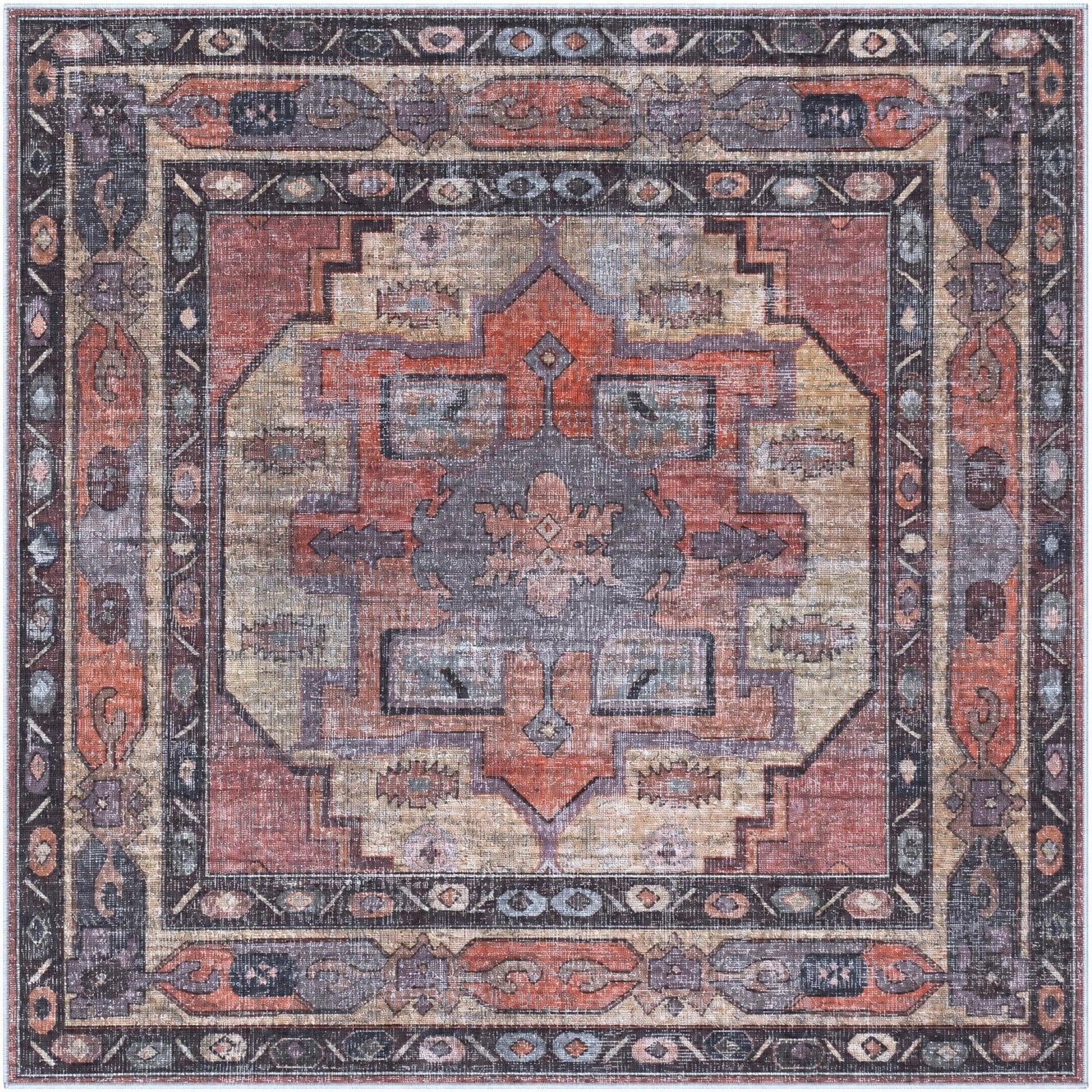 6' x 6' Chandler · Distressed medallion rug, rust and yellow