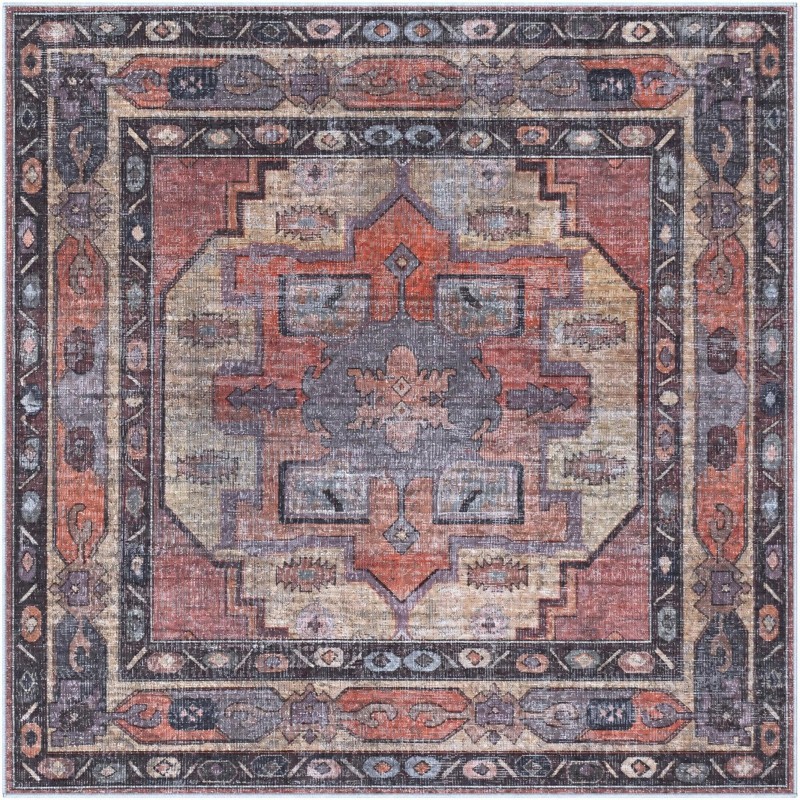 6' x 6' Chandler · Distressed medallion rug, rust and yellow