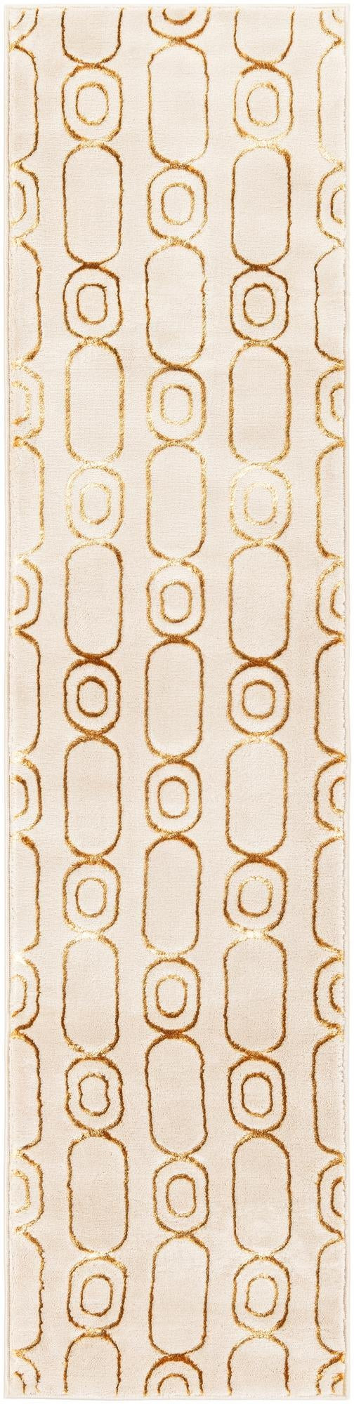 2' x 8' Renwick · Geometric rug, white and gold