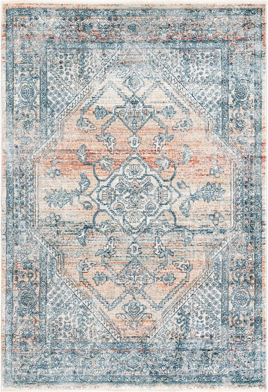 2' x 3' Opal · Medallion rug, blue and terracotta