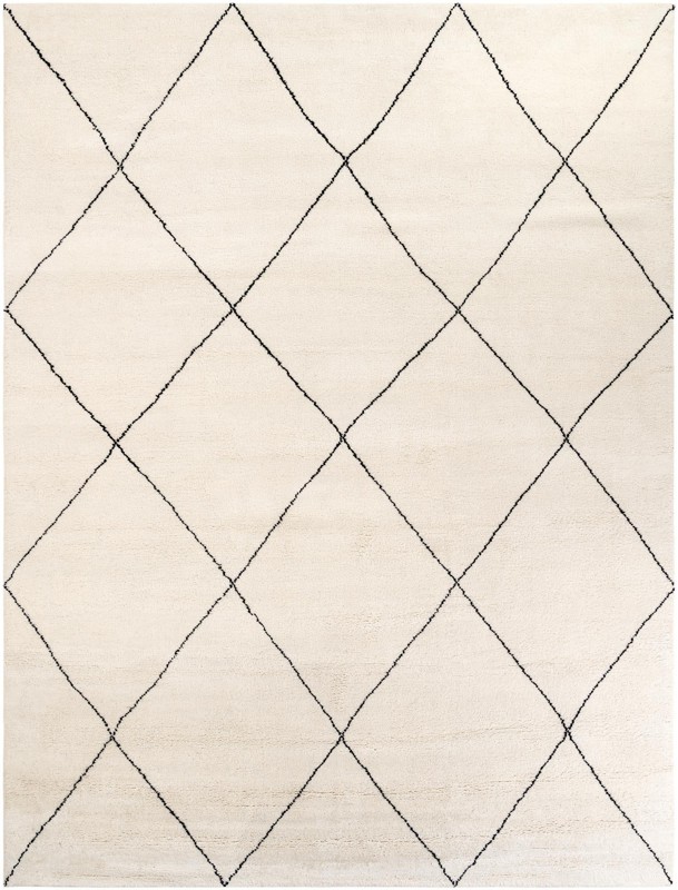10' x 14' 1 Hailey · Diamond trellis Wool Rug, ivory and black