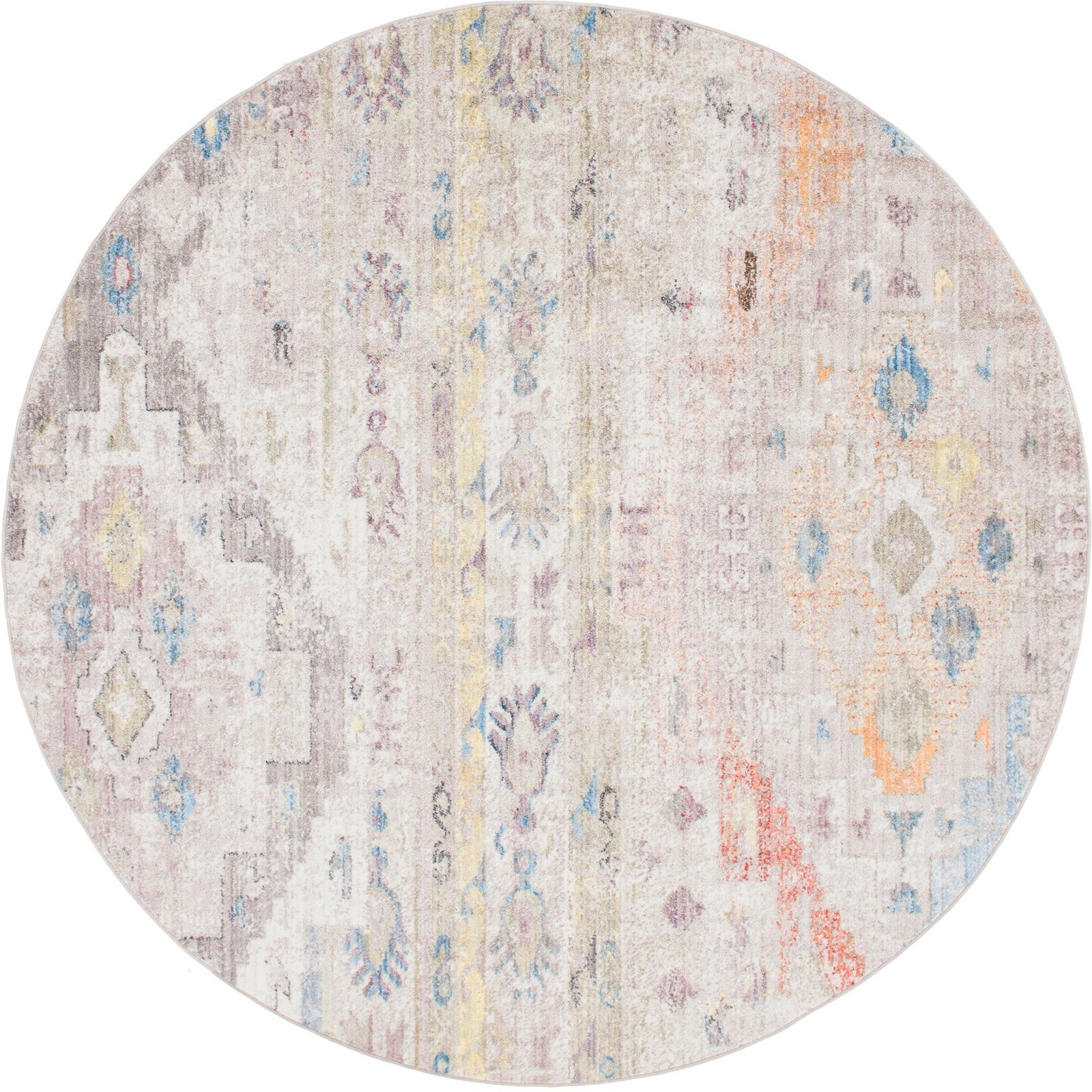 8' x 8' Quinn · Distressed abstract rug, cream and multi