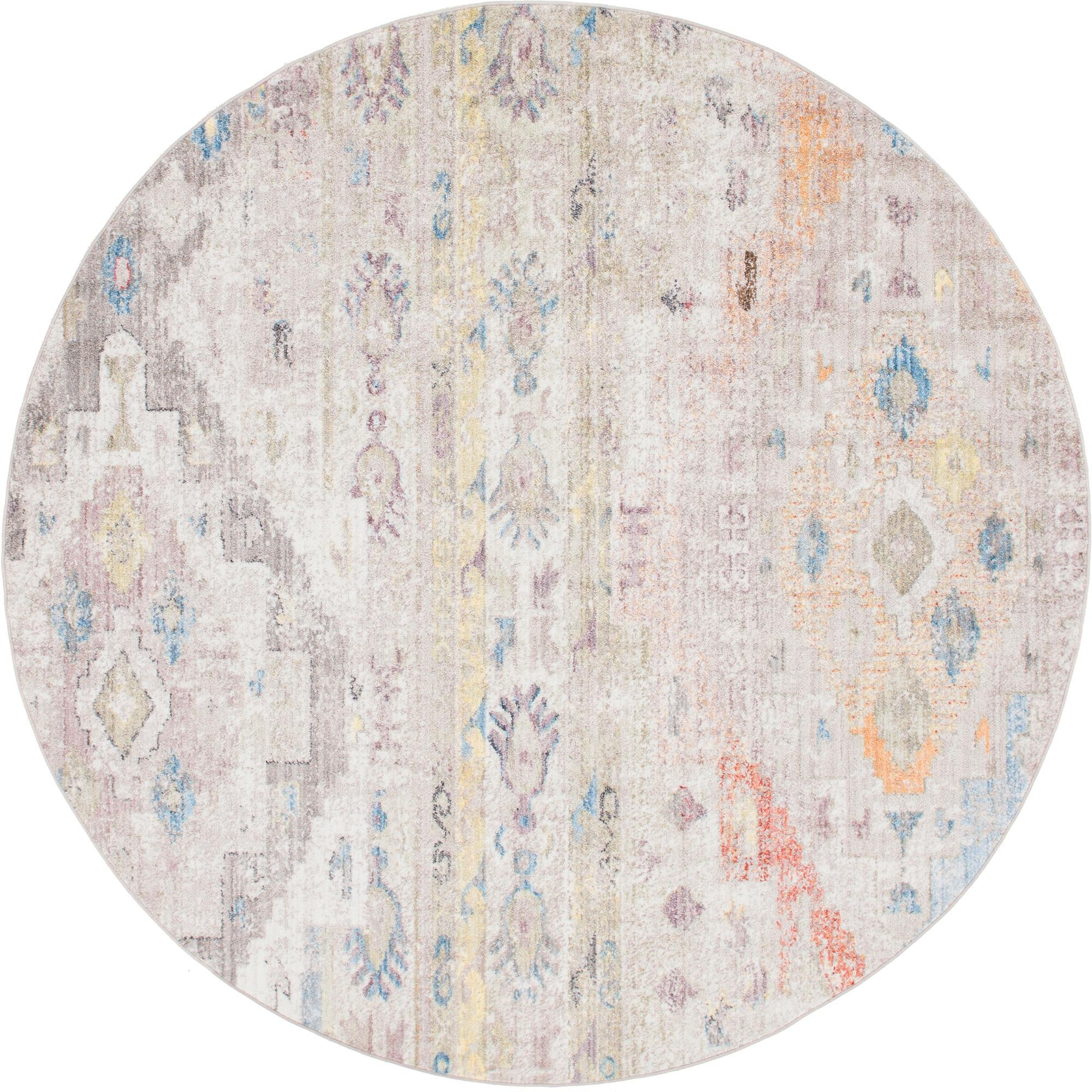 8' x 8' Quinn · Distressed abstract rug, cream and multi