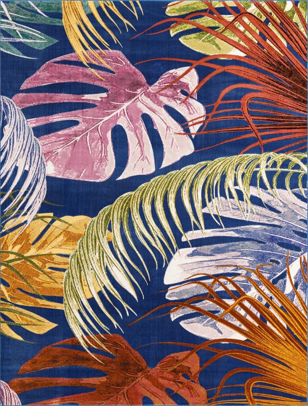Britton · Tropical leaf rug, blue and multi