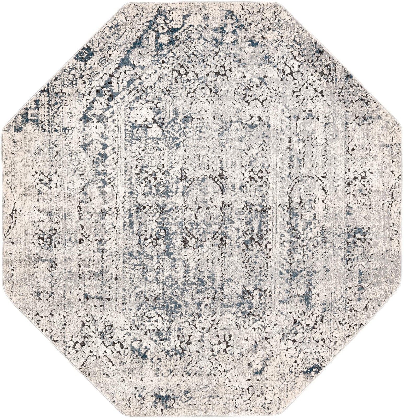 5' 3 x 5' 3 Bertram · Distressed medallion rug, gray and navy