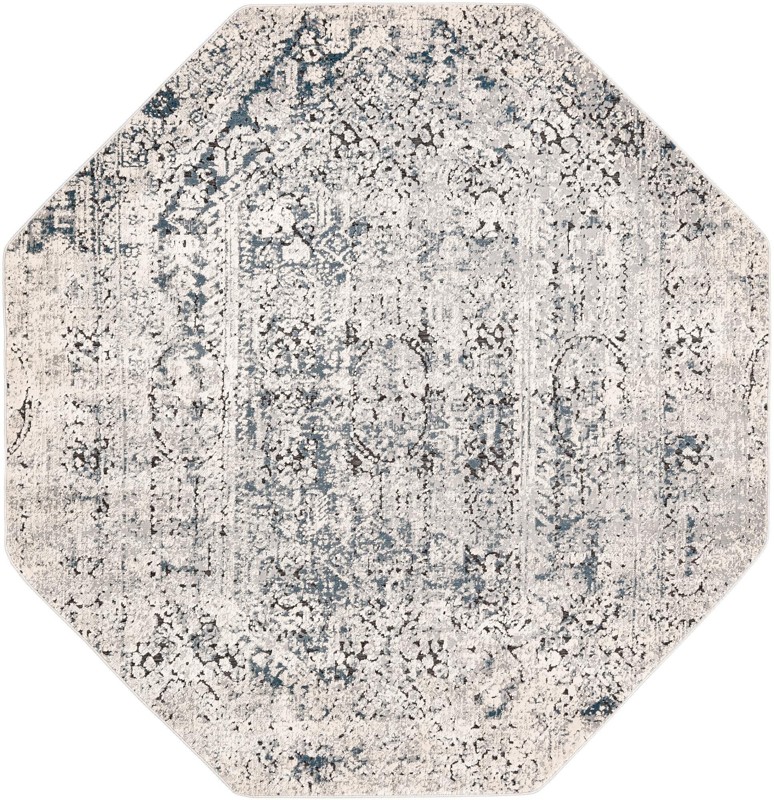 Bertram · Distressed medallion rug, gray and navy