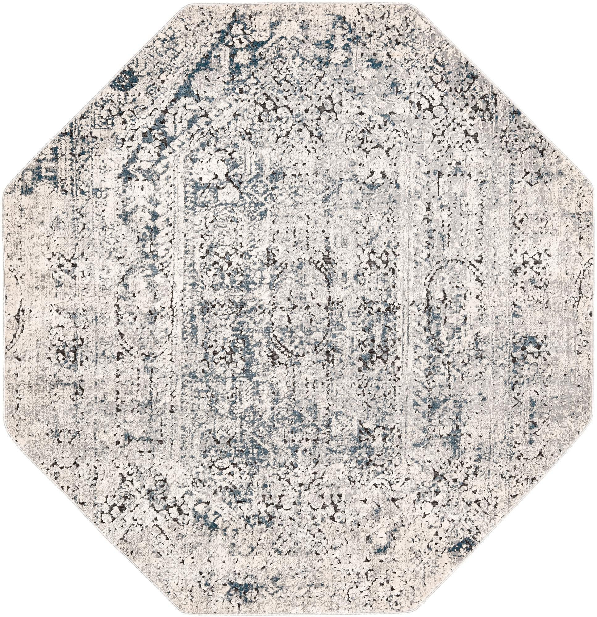 5' 3 x 5' 3 Bertram · Distressed medallion rug, gray and navy