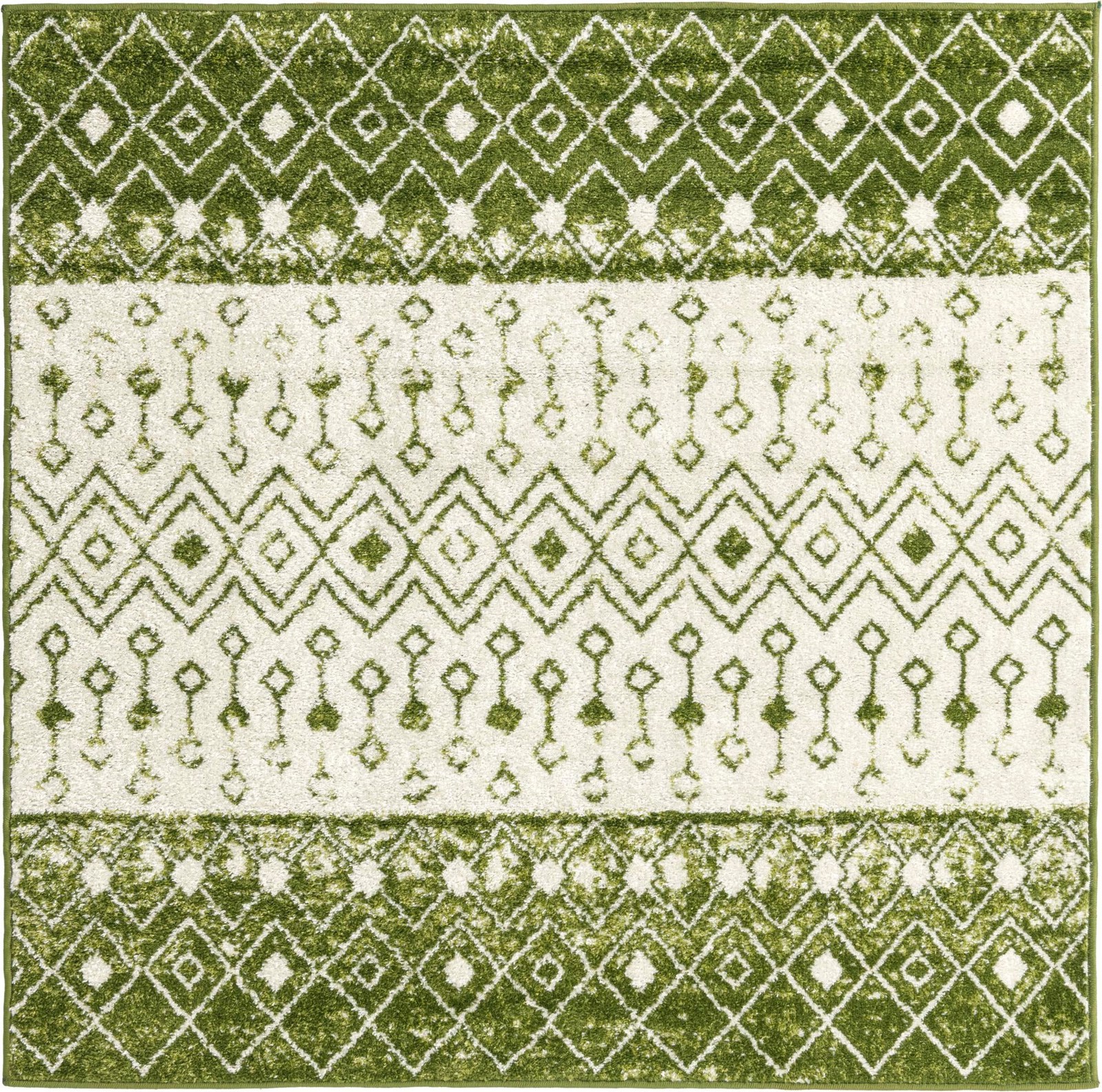 5' 3 x 5' 3 Vernon · Geometric rug, green and ivory