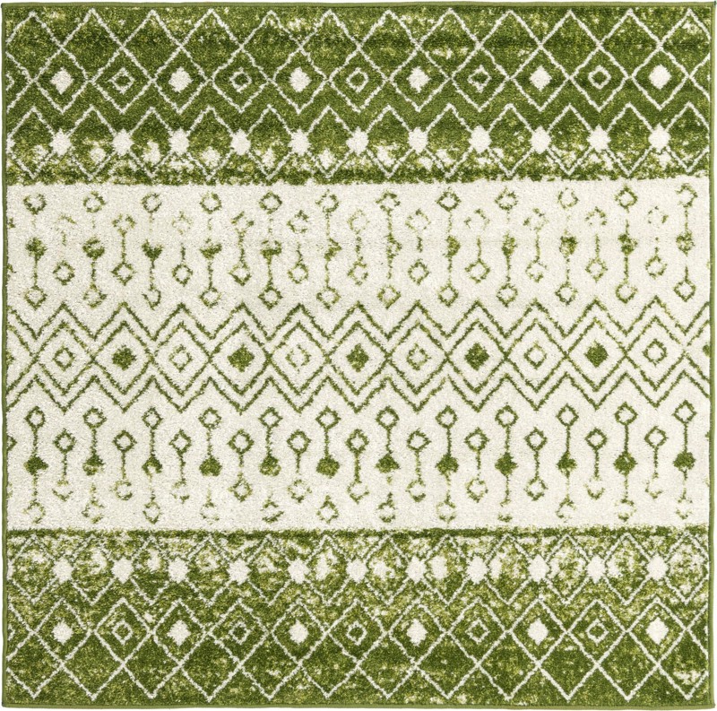 5' 3 x 5' 3 Vernon · Geometric rug, green and ivory