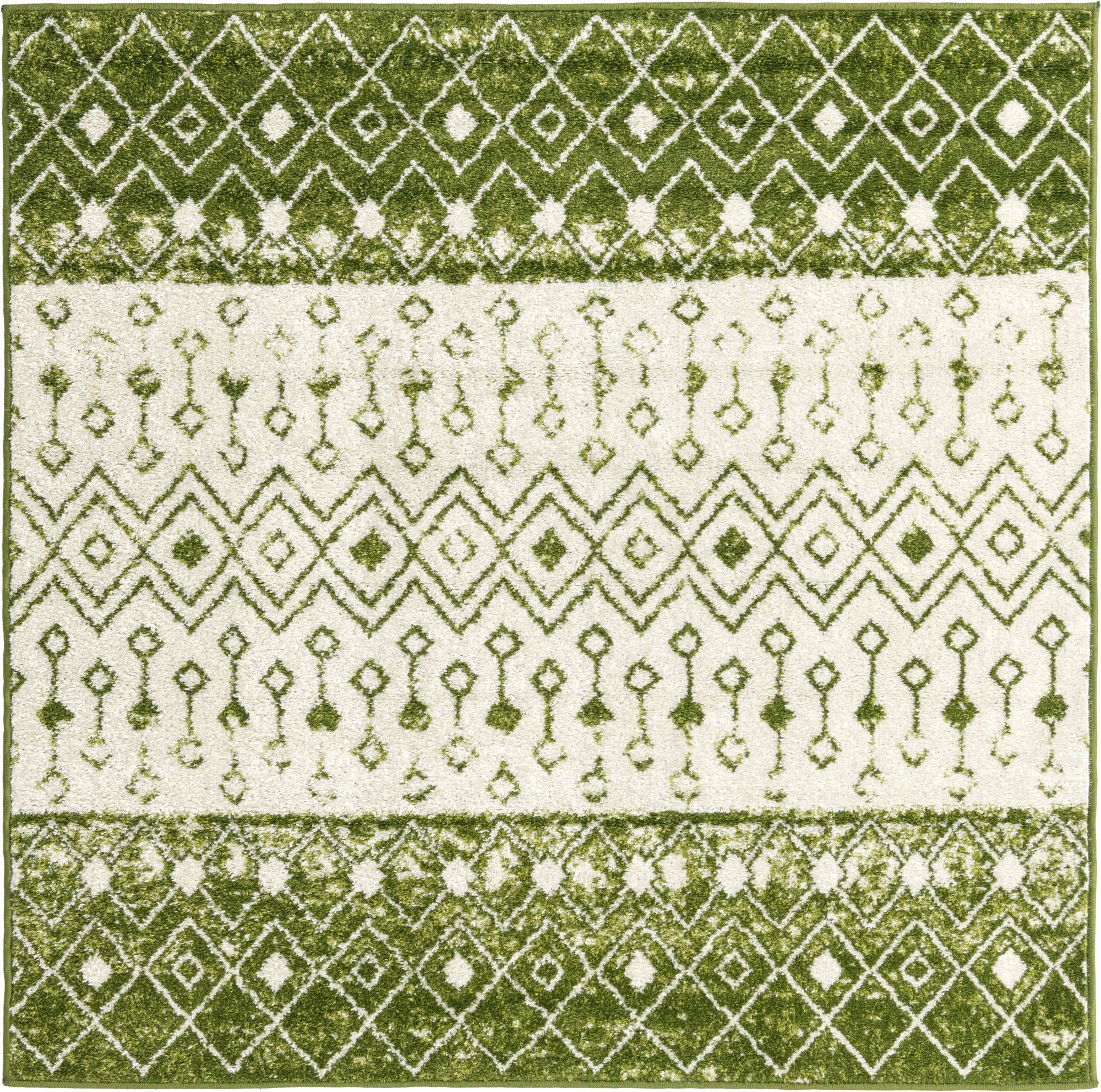 5' 3 x 5' 3 Vernon · Geometric rug, green and ivory