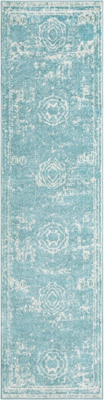 2' 7 x 10' Benedict · Distressed medallion rug, aqua and ivory