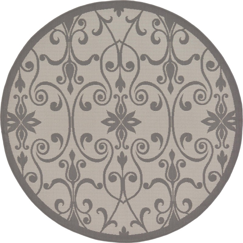 6' x 6' Fanshawe · Scrollwork Outdoor Rug, gray and silver