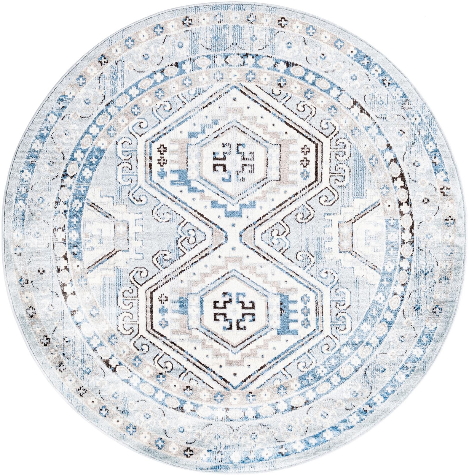 5' 3 x 5' 3 Harmon · Border rug, aqua blue