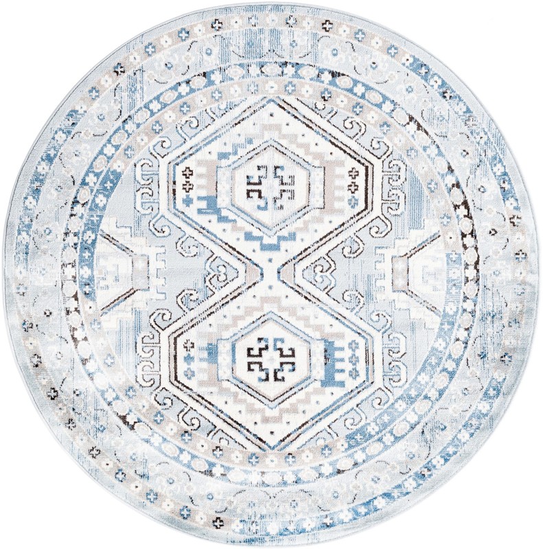 5' 3 x 5' 3 Harmon · Border rug, aqua blue