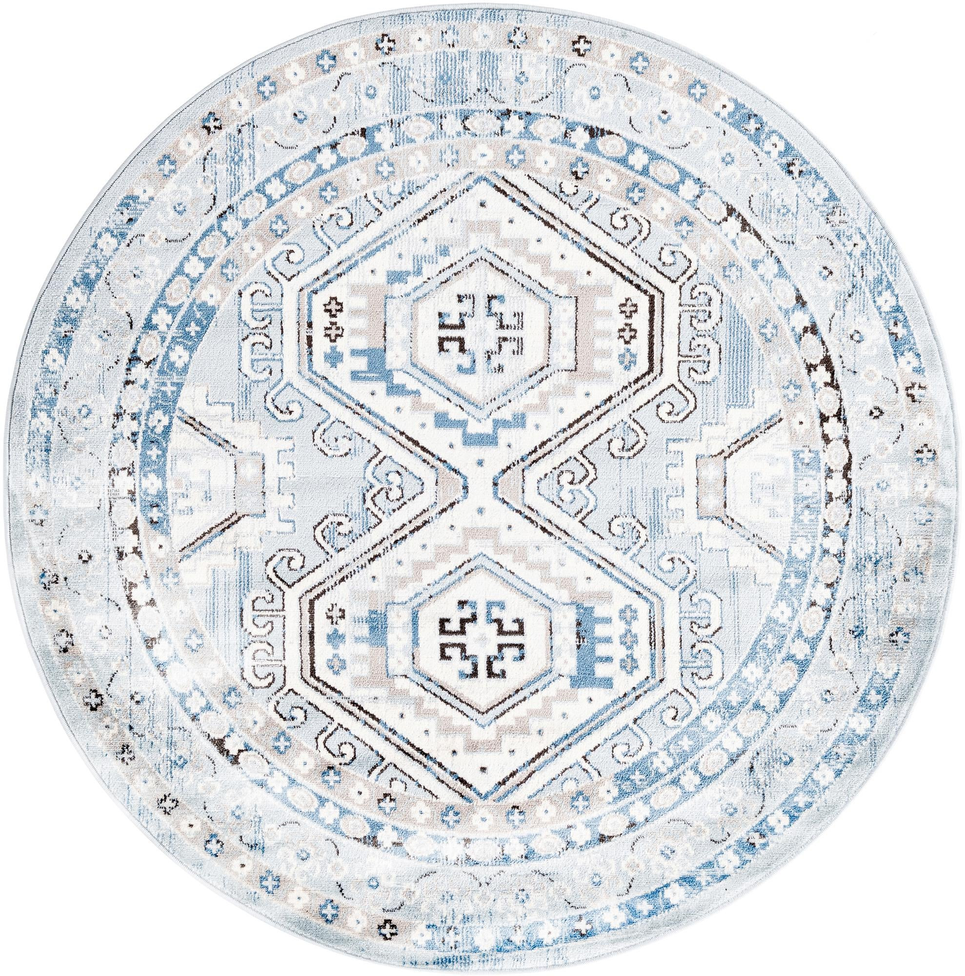 5' 3 x 5' 3 Harmon · Border rug, aqua blue