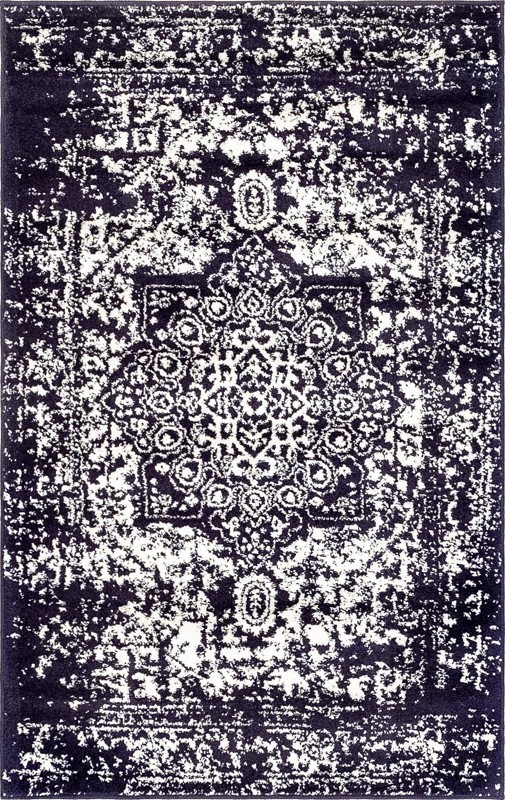 3' x 5' 3 Birch · Distressed medallion rug, navy and ivory