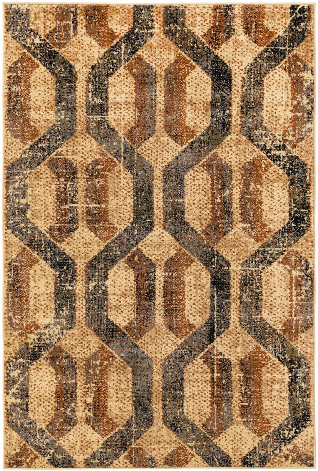 4' x 6' Acadia · Geometric lattice rug, beige and brown